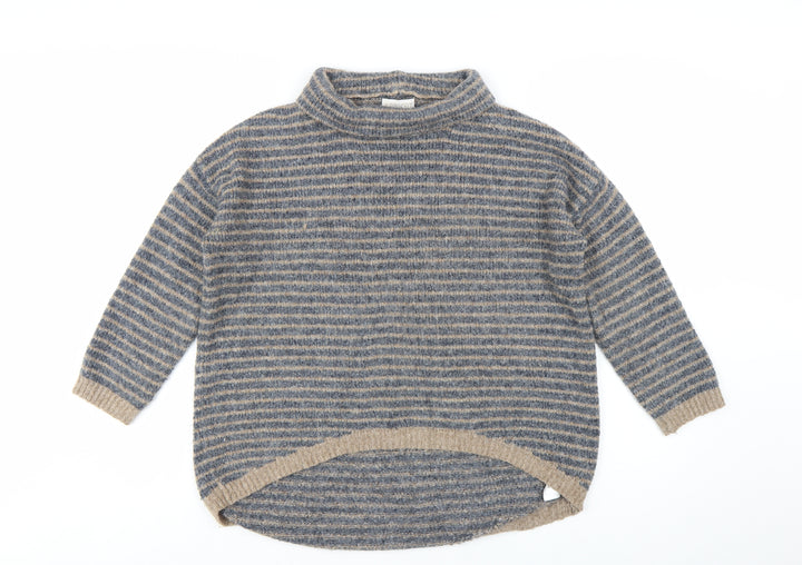 Apricot Women’s Blue Beige Striped High Neck Knit Jumper Size 12