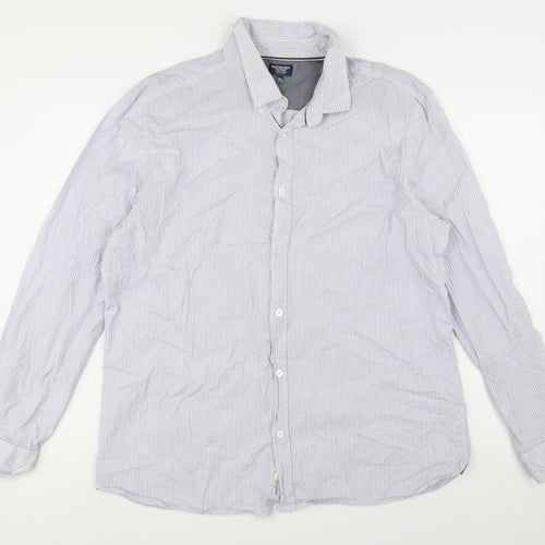 Boston Crew Men's Blue Striped Cotton Long Sleeve Button-Up Shirt XL