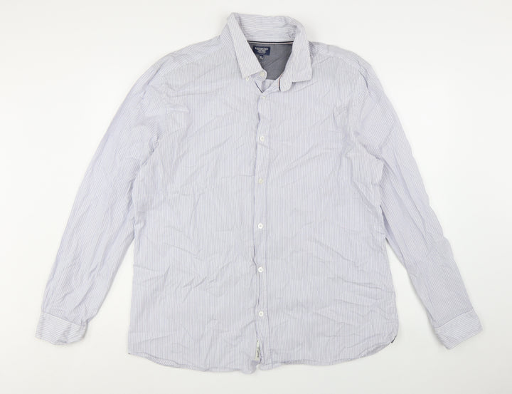 Boston Crew Men's Blue Striped Cotton Long Sleeve Button-Up Shirt XL