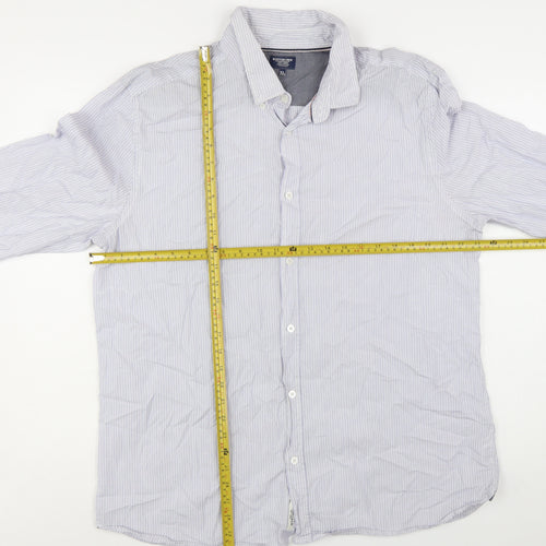 Boston Crew Men's Blue Striped Cotton Long Sleeve Button-Up Shirt XL