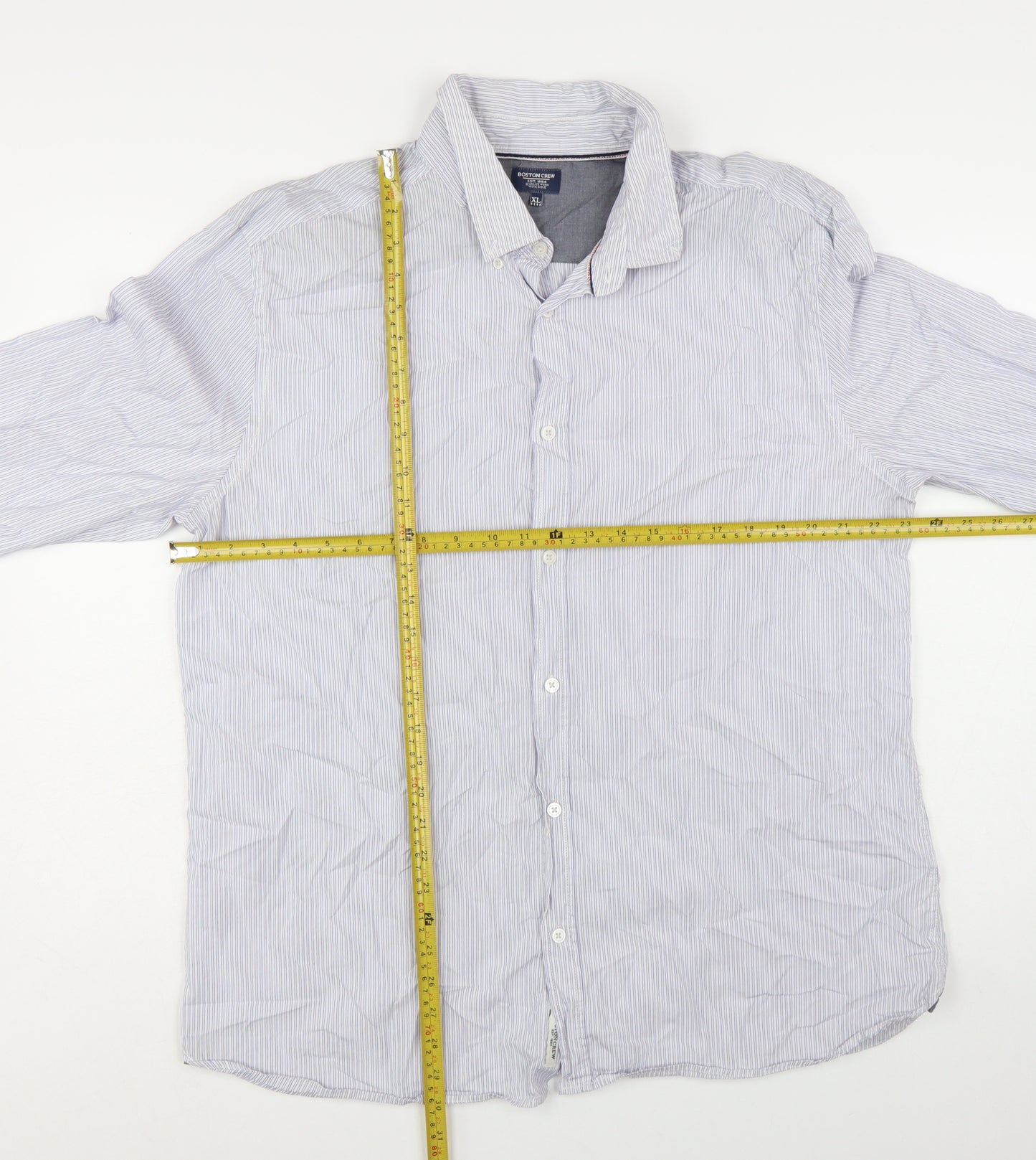 Boston Crew Men's Blue Striped Cotton Long Sleeve Button-Up Shirt XL