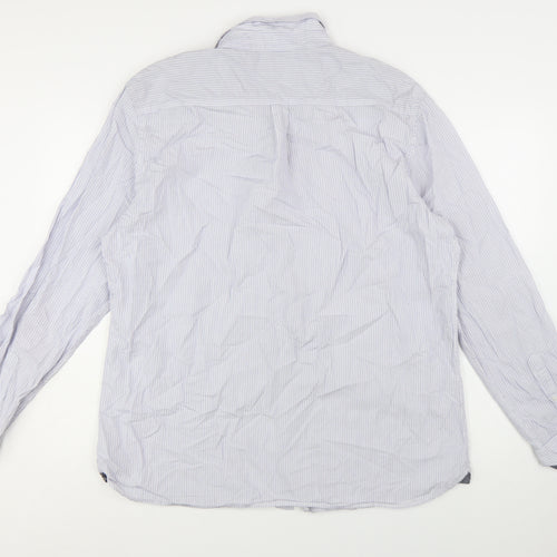 Boston Crew Men's Blue Striped Cotton Long Sleeve Button-Up Shirt XL