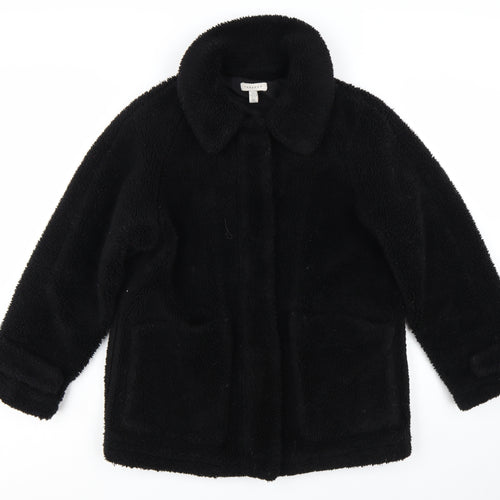 Topshop Women's Black Fleece Mid-Length Coat Size S