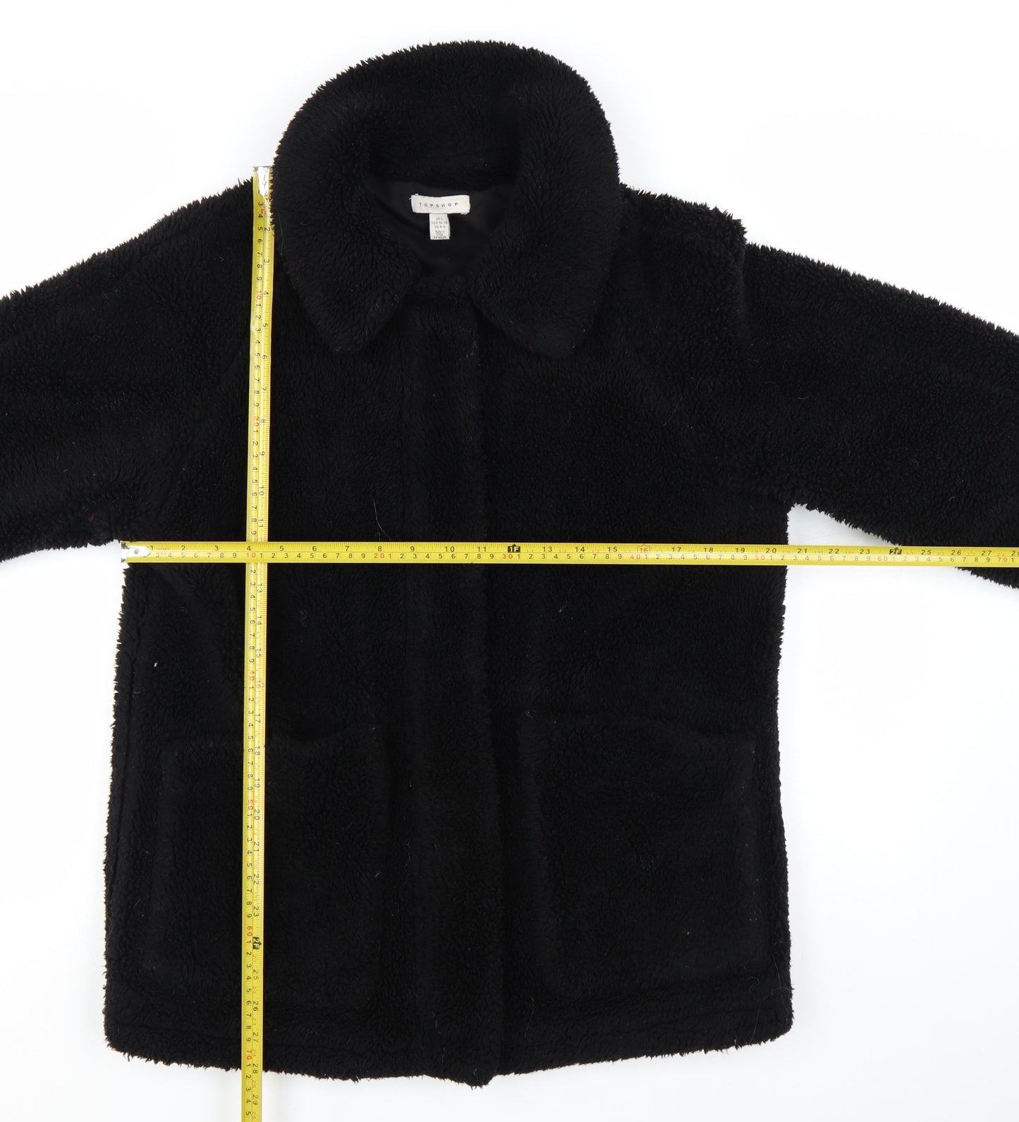 Topshop Women's Black Fleece Mid-Length Coat Size S