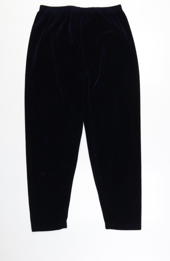 Claire Newville Women's Blue Velvet Elastic Waist Trousers UK 14-16