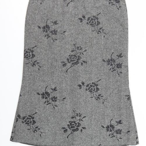GOLD Women's Grey Wool Blend Floral Midi Pencil Skirt Size 18