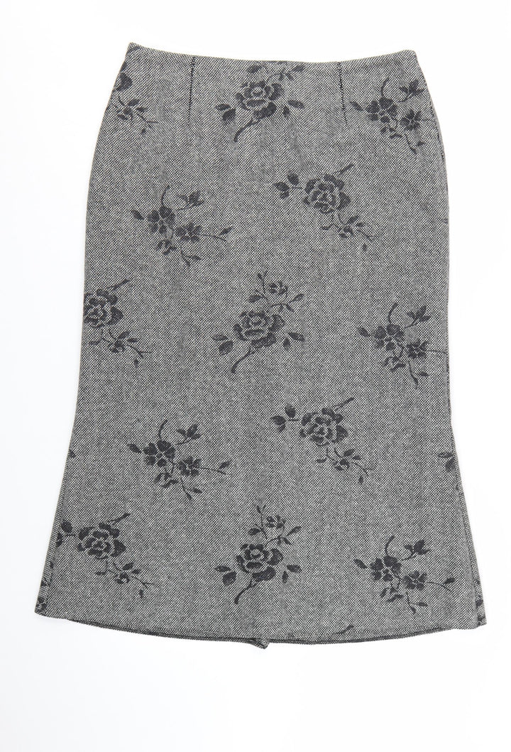 GOLD Women's Grey Wool Blend Floral Midi Pencil Skirt Size 18