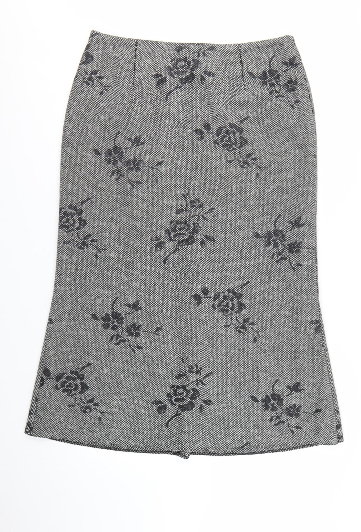 GOLD Women's Grey Wool Blend Floral Midi Pencil Skirt Size 18