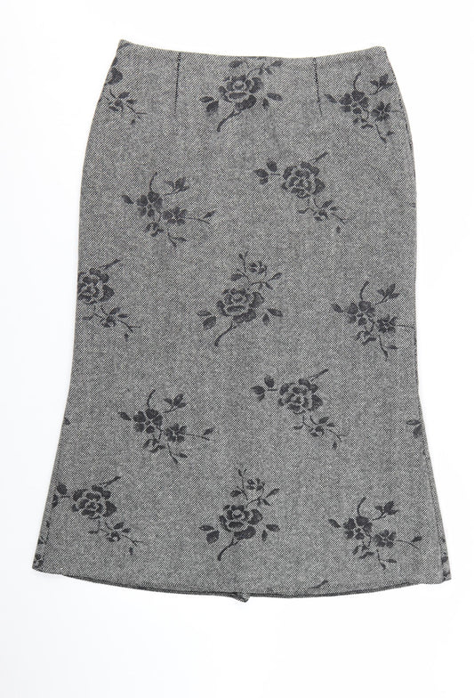 GOLD Women's Grey Wool Blend Floral Midi Pencil Skirt Size 18