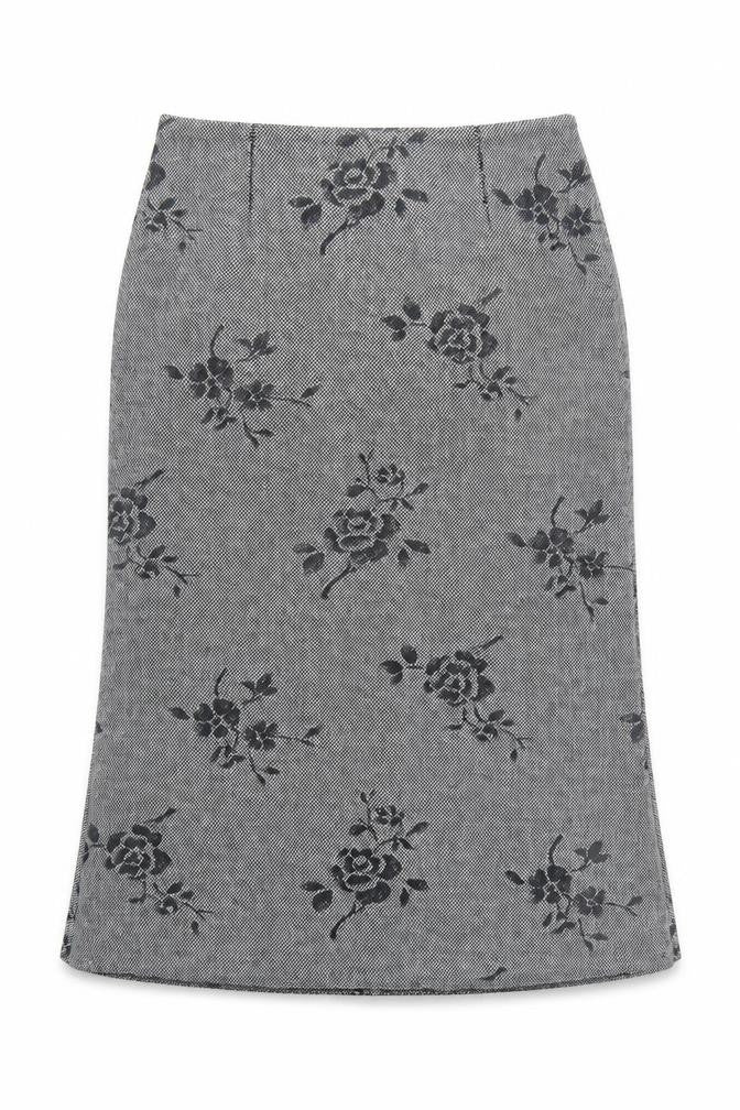 GOLD Women's Grey Wool Blend Floral Midi Pencil Skirt Size 18