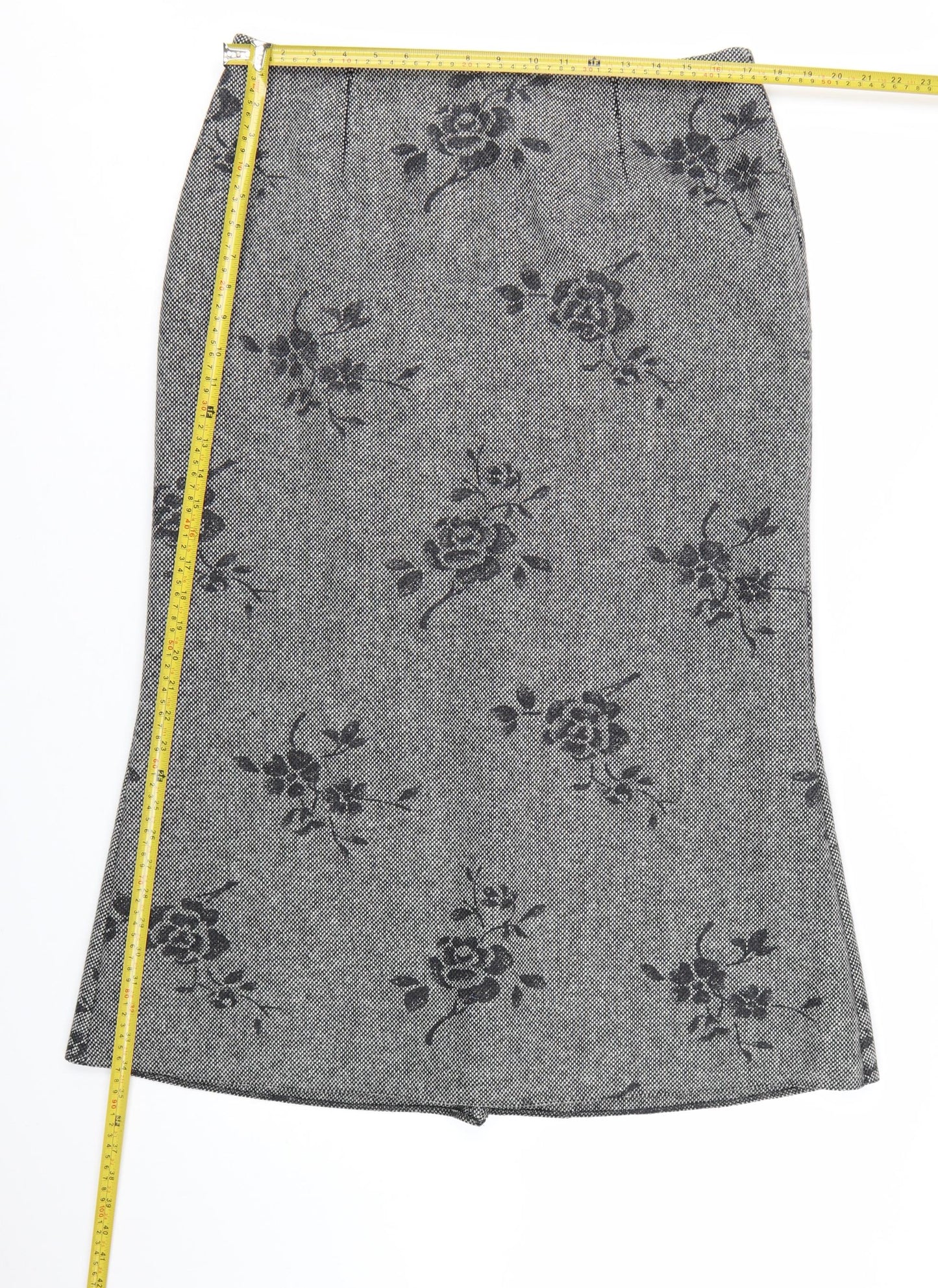 GOLD Women's Grey Wool Blend Floral Midi Pencil Skirt Size 18