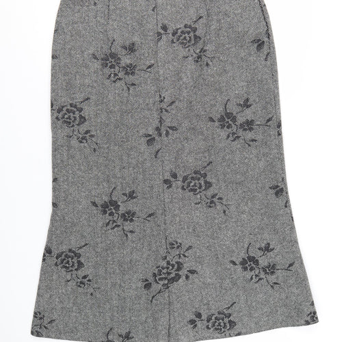 GOLD Women's Grey Wool Blend Floral Midi Pencil Skirt Size 18