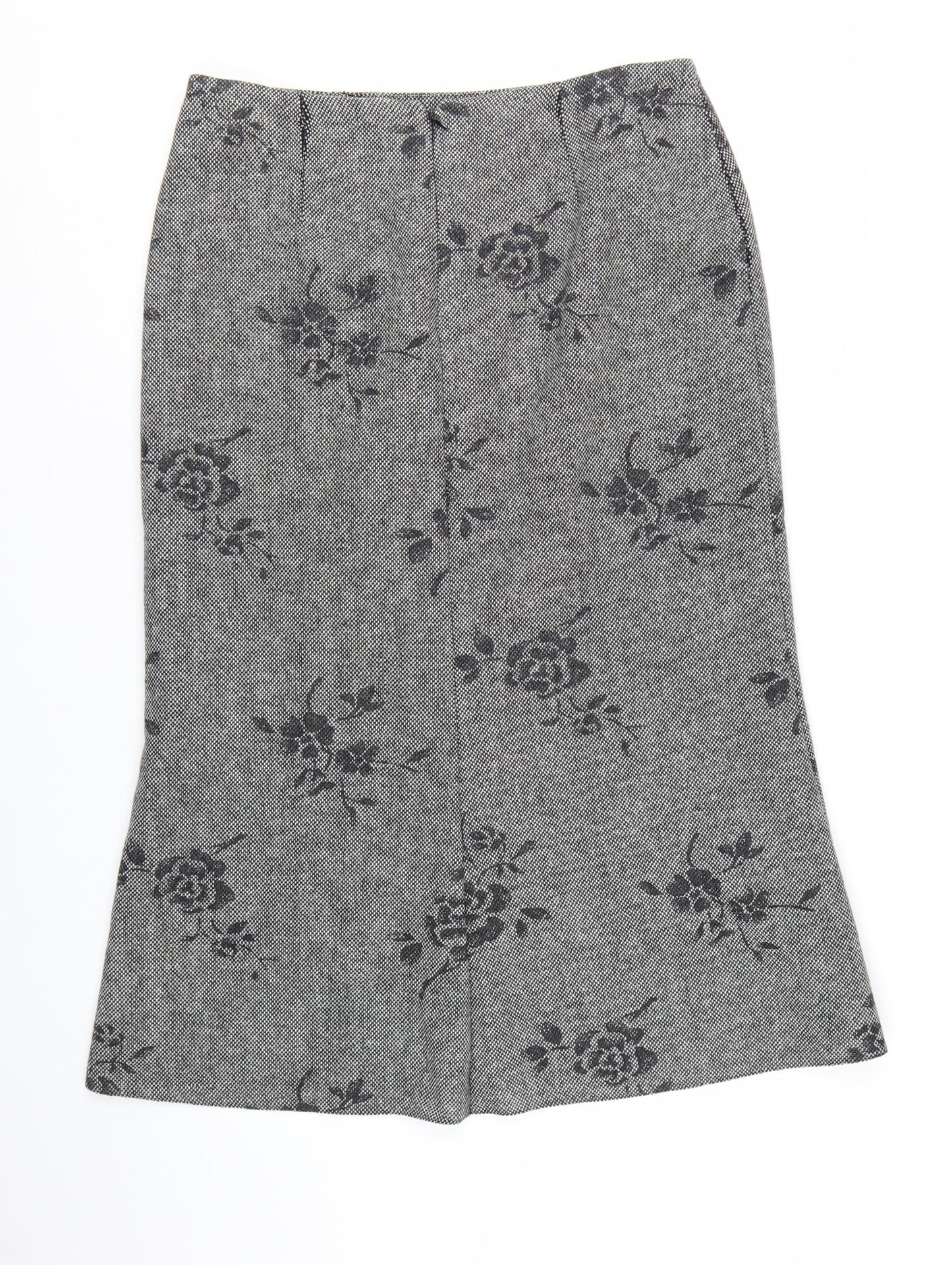 GOLD Women's Grey Wool Blend Floral Midi Pencil Skirt Size 18