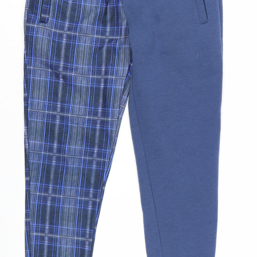 Liquor n Poker Men's Blue Check Jogger Trousers Size S