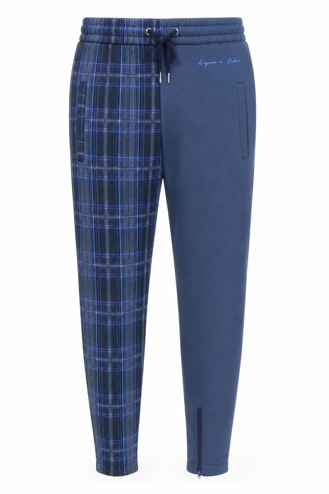 Liquor n Poker Men's Blue Check Jogger Trousers Size S
