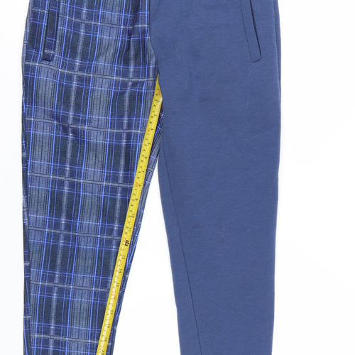 Liquor n Poker Men's Blue Check Jogger Trousers Size S