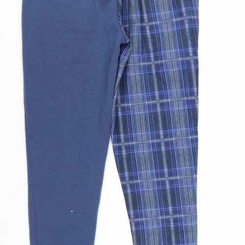 Liquor n Poker Men's Blue Check Jogger Trousers Size S