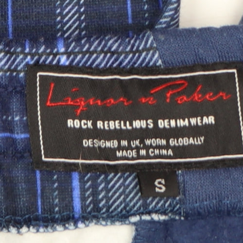 Liquor n Poker Men's Blue Check Jogger Trousers Size S