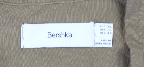 Bershka Men’s Brown XL Regular Fit Cotton Short Sleeve Button-Up Shirt