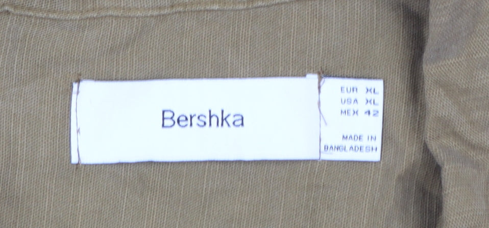Bershka Men’s Brown XL Regular Fit Cotton Short Sleeve Button-Up Shirt