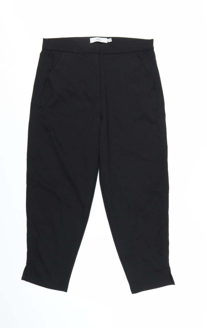 ICHI Womens Black Cropped Slim Fit Stretch Trousers Size L