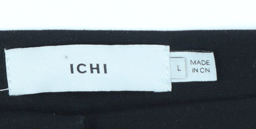 ICHI Womens Black Cropped Slim Fit Stretch Trousers Size L