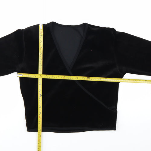 BHS Women’s Black Velvet Long Sleeve Wrap Blouse Size 14
