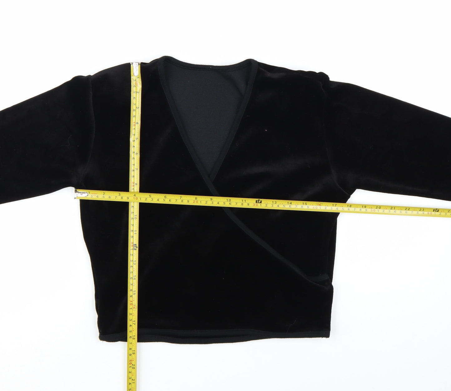 BHS Women’s Black Velvet Long Sleeve Wrap Blouse Size 14