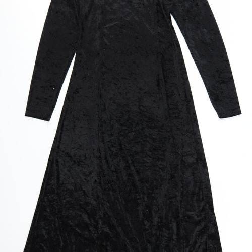 Basic Thinking Women Black Long Velvet A-Line Dress Size 12