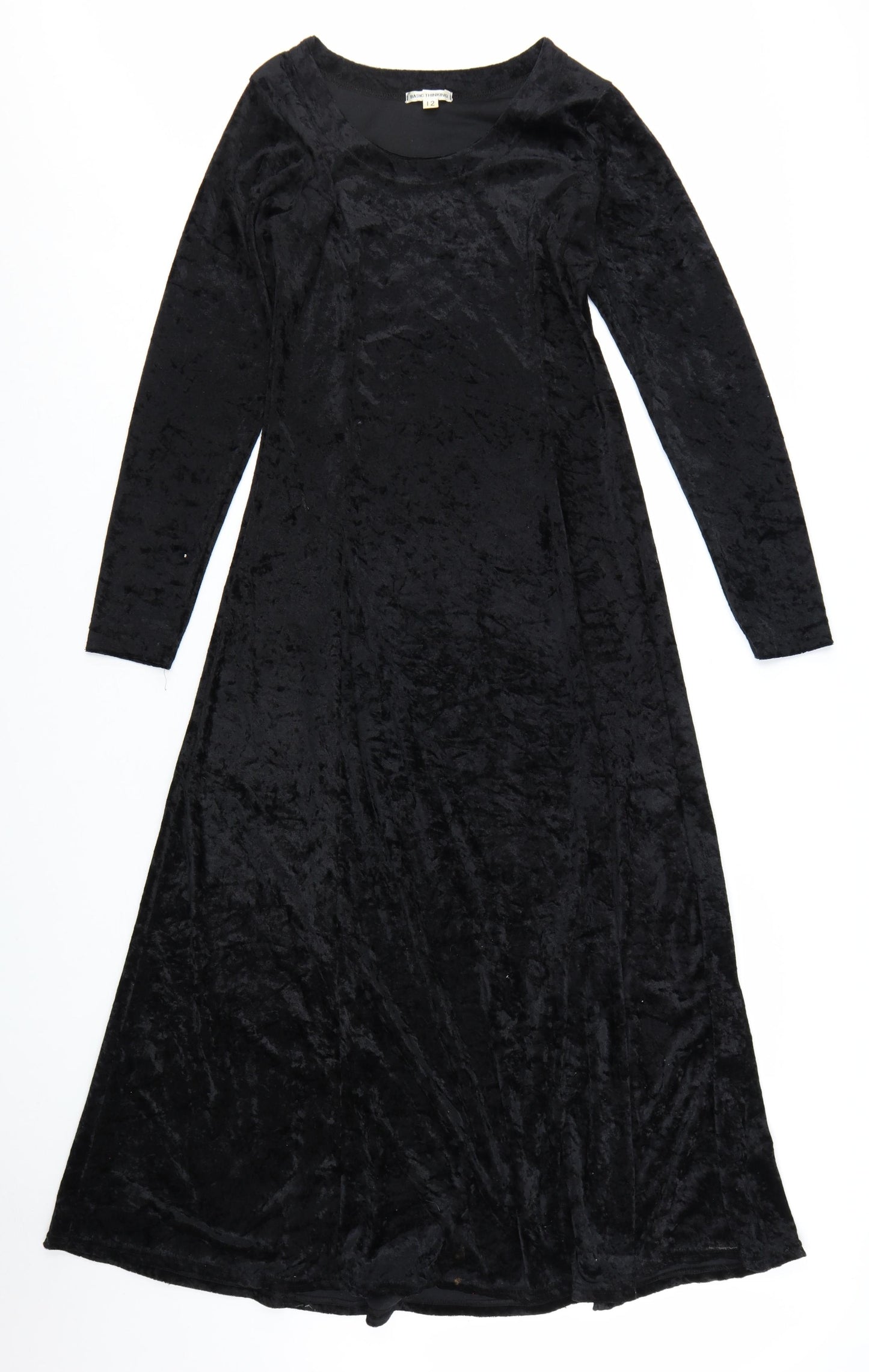 Basic Thinking Women Black Long Velvet A-Line Dress Size 12