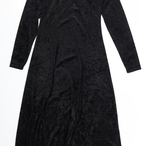 Basic Thinking Women Black Long Velvet A-Line Dress Size 12