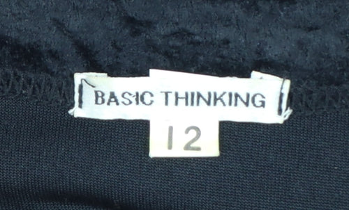 Basic Thinking Women Black Long Velvet A-Line Dress Size 12