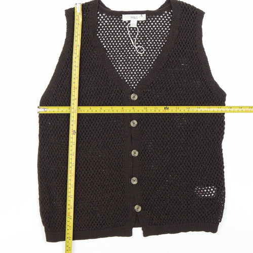 Marks and Spencer Women Brown Knit Sleeveless Button Blouse S