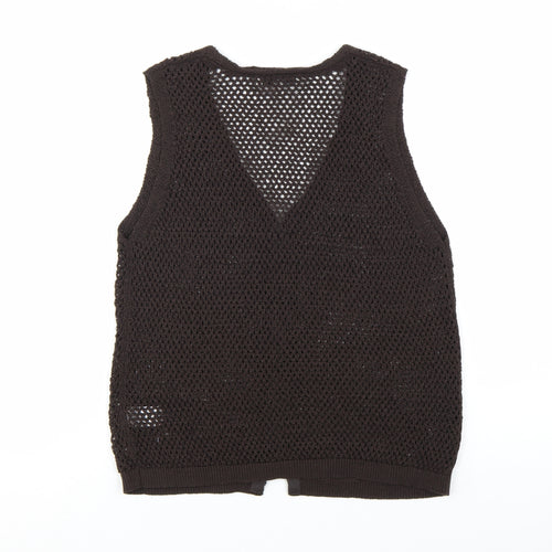 Marks and Spencer Women Brown Knit Sleeveless Button Blouse S