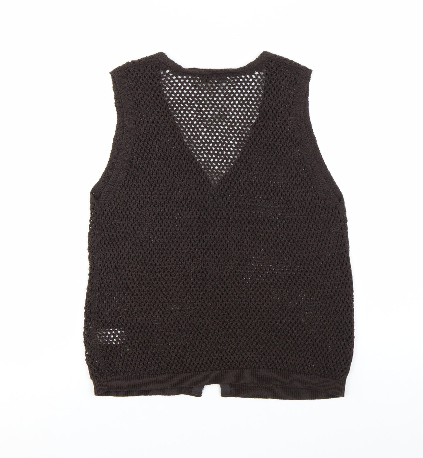 Marks and Spencer Women Brown Knit Sleeveless Button Blouse S