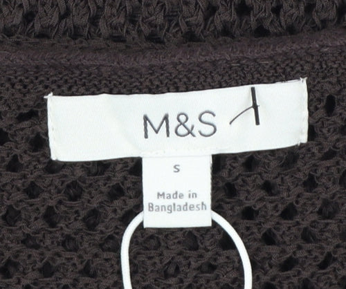 Marks and Spencer Women Brown Knit Sleeveless Button Blouse S