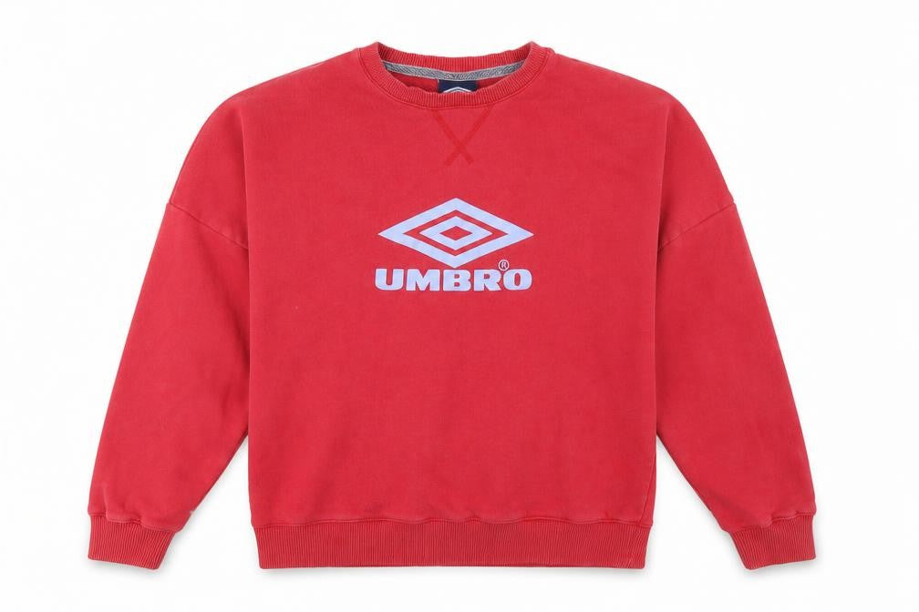 Front view of Umbro women’s red xs pullover crew neck cotton sweatshirt