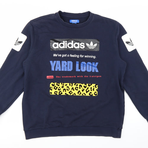 Adidas Women Navy Blue XL Pullover Sweatshirt with Graphic Print