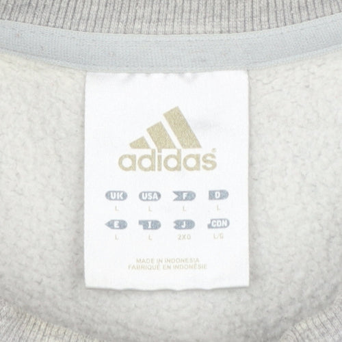 Adidas Men’s Grey Pullover Sweatshirt L Regular Fit Crew Neck