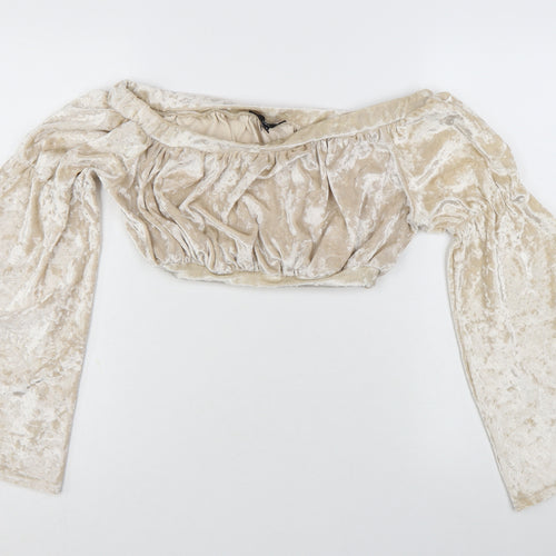 Missguided Women’s Beige Velvet Off Shoulder Cropped Blouse UK 10