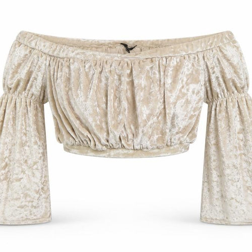 Missguided Women’s Beige Velvet Off Shoulder Cropped Blouse UK 10