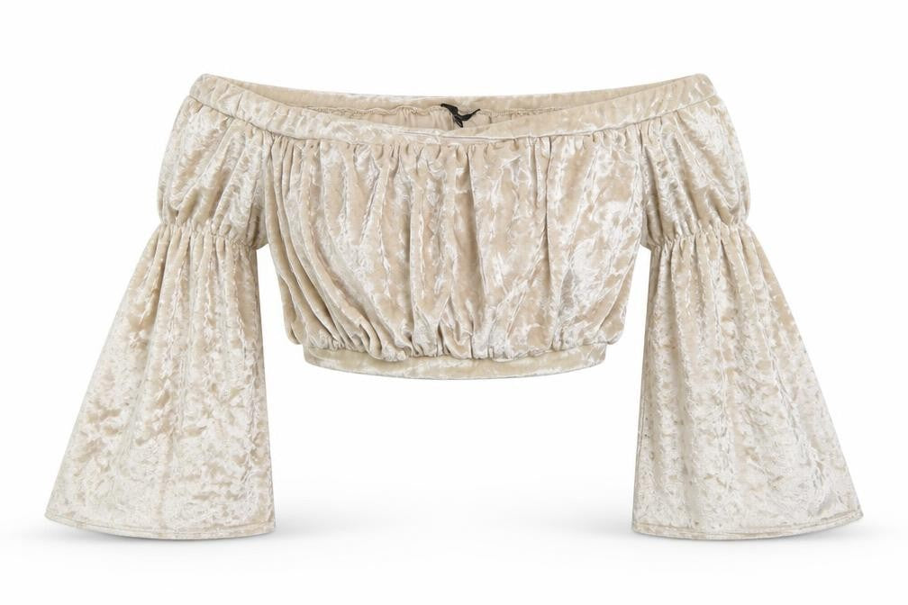 Missguided Women’s Beige Velvet Off Shoulder Cropped Blouse UK 10
