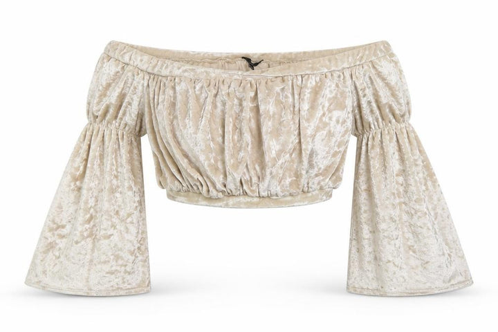 Missguided Women’s Beige Velvet Off Shoulder Cropped Blouse UK 10