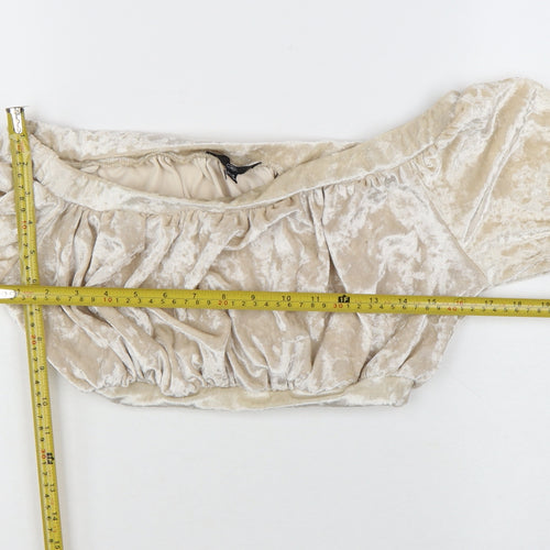 Missguided Women’s Beige Velvet Off Shoulder Cropped Blouse UK 10