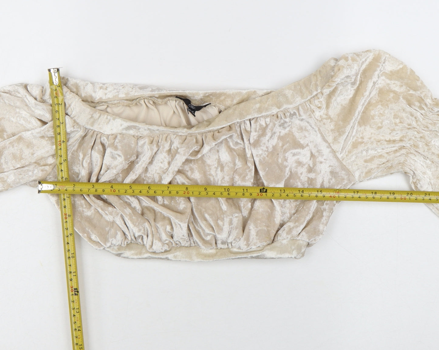 Missguided Women’s Beige Velvet Off Shoulder Cropped Blouse UK 10