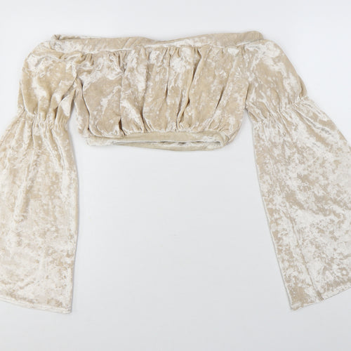 Missguided Women’s Beige Velvet Off Shoulder Cropped Blouse UK 10