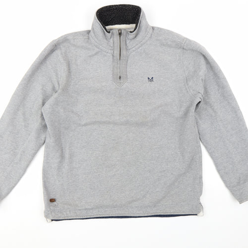Crew Clothing Co. Mens Grey 1/4 Zip Sweatshirt Size L Regular Fit
