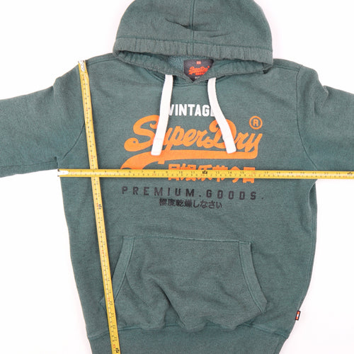 Superdry Men's Green Pullover Hoodie L Logo Fleece Sweatshirt