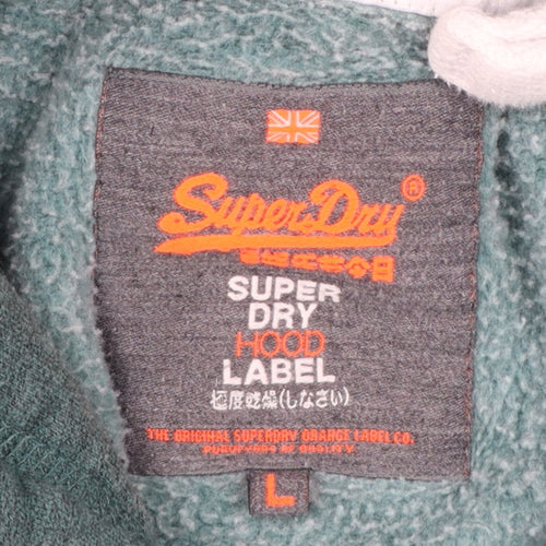 Superdry Men's Green Pullover Hoodie L Logo Fleece Sweatshirt