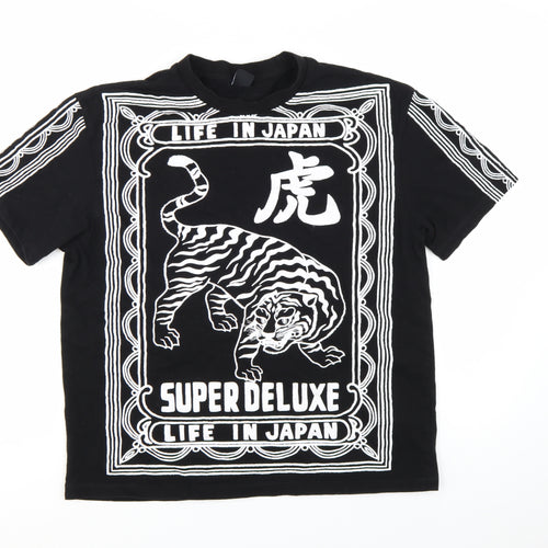 Bershka Men's Black Tiger Graphic T-Shirt Size L